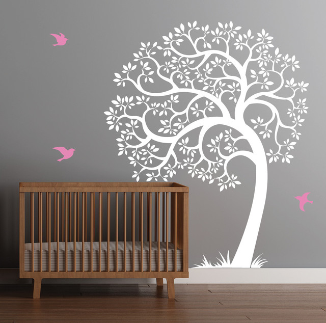 Wall decals make a beautiful feature and can be installed in rental properties (Image Source: www.houzz.com)