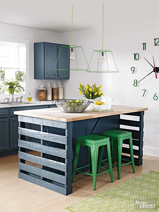 Kitchen Island Built out of Shipping Pallets