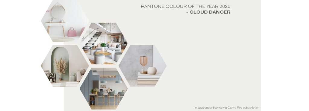 Pantone colour of the Year 2026 - Cloud Dancer. Another neutral colour to add to enhance your colour palette.
