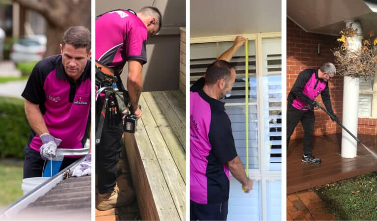 Hire A Hubby handyman completing spring home maintenance: gutter cleaning, deck repairs, window measuring and pressure washing